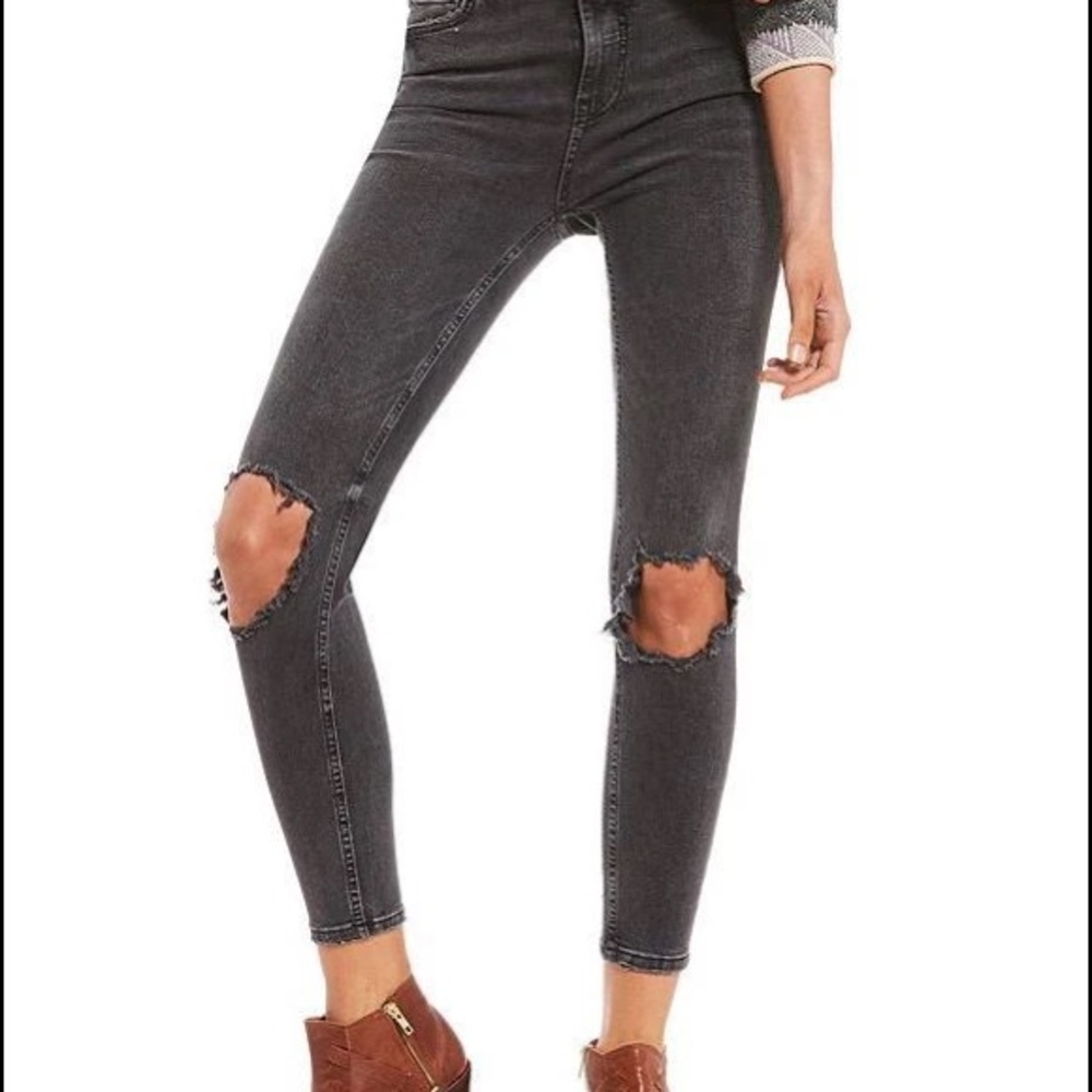 Free People High Rise Busted Knee Skinny Jeans